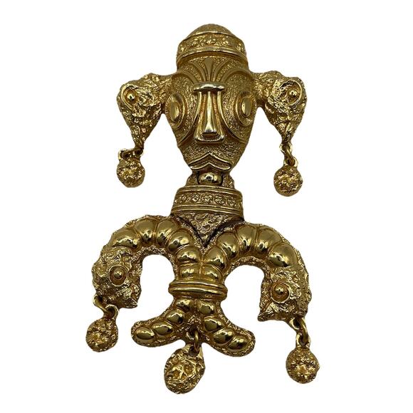 Vintage Monet Statement Brooch Etruscan Revival Style Gold Tone 3” Aztec - Picture 1 of 9